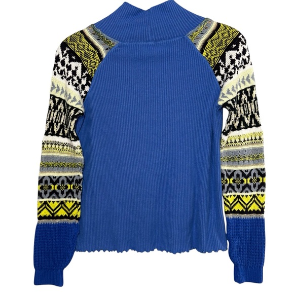 FREE PEOPLE | Women's Blue Bell Prism Ribbed Geometric Sweater Sleeve Cowl Top M - Picture 14 of 15